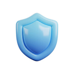 Smooth, glossy blue shield icon symbolizing protection and security, isolated on transparent background