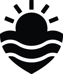 Silhouette sunset sea with sun waves black vector Illustrator