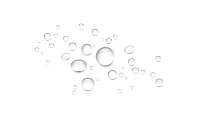 Transparent water drops on isolated background realistic liquid water drop top view condensation effect fresh cool wet spray bubble splash surface pattern clean water-drop