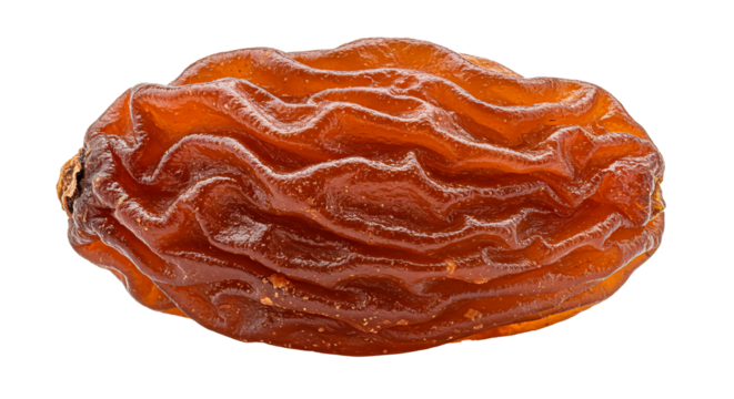 Isolated close up of a medjool date fruit for healthy eating and snack food concept with detailed texture