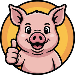 Cute cartoon pig giving a thumbs-up gesture.  Transparent isolated png vector