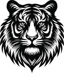 A striking vector illustration of a wild lion head, perfect for a tattoo or logo design depicting a powerful feline predator