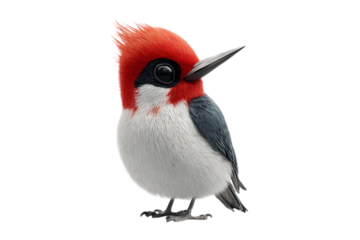 Vibrant red crested cardinal, isolated on black background