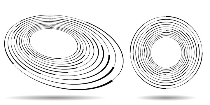 Spiral with black speed lines as dynamic abstract vector background or logo or icon. Artistic illustration with perspective on white background.