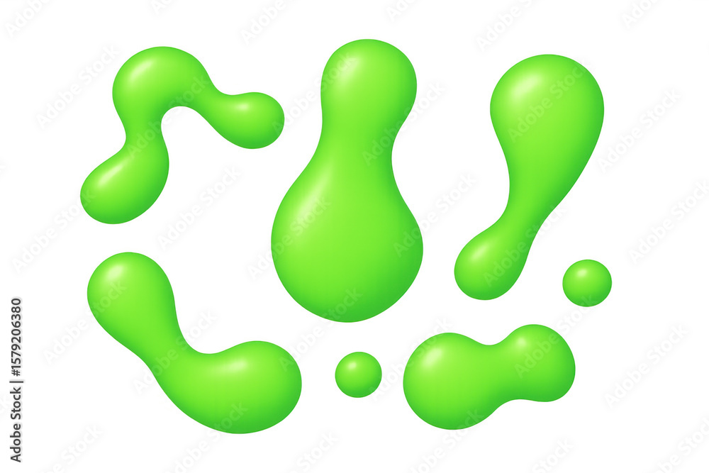 Poster green liquid blobs swirling dynamically through transparent background, representing fluid modern gr
