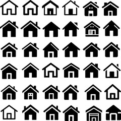 House icon set in outline, flat, and silhouette styles. Perfect for web, mobile apps, real estate, or infographics.