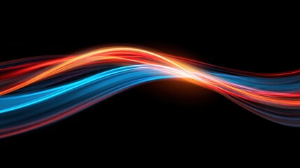Vibrant flowing waves of blue and orange light against a black background creating a dynamic effect