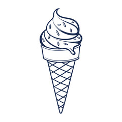 Swirled ice cream cone with sprinkles and drip vector