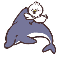 イルカに乗った白い鳥のイラスト