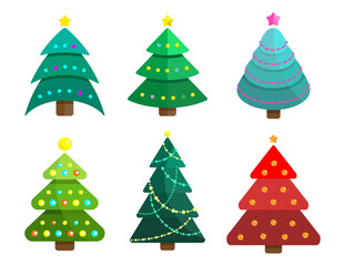 Christmas tree icon set. Xmas holiday pine silhouette, Christmas tree flat illustration
