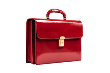 Red leather briefcase isolated on black background