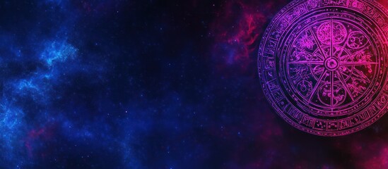 Mystical astral chart amidst cosmic nebulas showcasing astrological symbolism