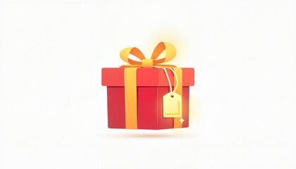 Gift box icon with glowing ribbon and tag, e-commerce symbol