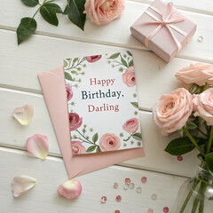 Elegant Birthday Table with Roses, Gifts, and Card