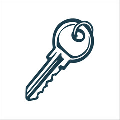 Simple House Key Illustration on White Background House key with minimal ridges