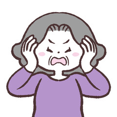 耳を塞ぐシニア女性のイラスト