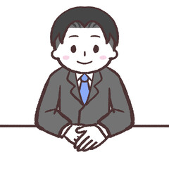 受付で待つ男性スタッフのイラスト