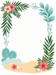 Beach Frame with Ocean Waves and Shells – Tropical Party Background