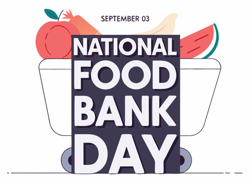 National Food Bank Day illustration with shopping cart and fresh produce on September 03