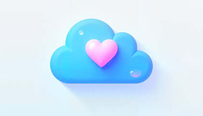 Heart-shaped cloud icon with blue glow on white background, love alert