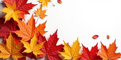 Fototapeta premium Pile of vibrant autumn leaves, white background, colorful, image, yellow