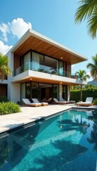 Fototapeta premium Luxury villa, solar array integrated seamlessly, home, villa, Mediterranean