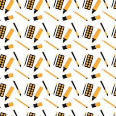 Seamless back to school pattern with school supply and stationery item