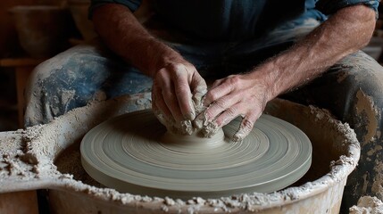Crafting Clay Hands at Work on the Pottery Wheel
