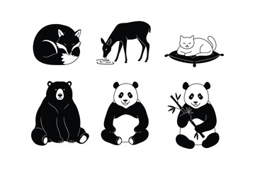 Naklejka premium Black and white animal illustrations deer bear