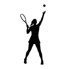 Tennis Player Silhouette: A powerful silhouette of a female tennis player executing a serve, poised and ready in mid-action.