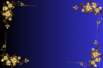 Obraz premium Elegant golden floral frame on a dark blue background with floral concept