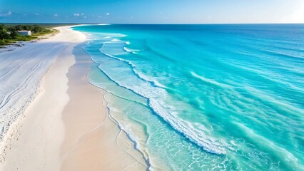 Expansive tropical beach with turquoise waters and gentle waves