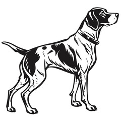 Monochrome sketch of a pointer breed dog stands proudly against a transparent backdrop