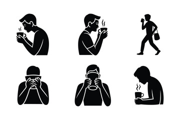 Person holding hot beverage silhouette drinking coffee