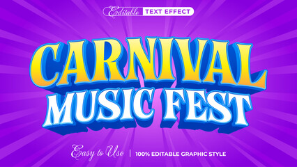 Carnival Music Fest text: A bold, 3D rendered text effect for 'Carnival Music Fest' with vibrant colors and radiating lines, exuding excitement and festive energy.