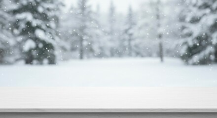 Empty white surface in a snowy forest
