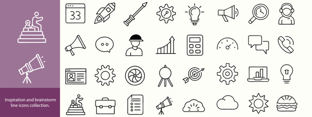 Inspiration and brainstorm line icons collection