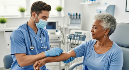 Obraz premium Doctor examines patient's arm in a clinic