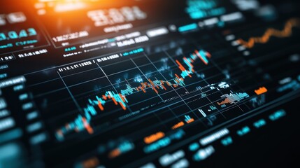 Fototapeta premium Detailed digital stock market chart showing financial data and fluctuating investment graph with trend lines and data points