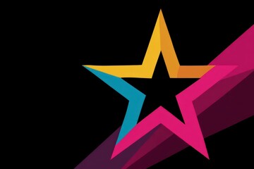 Obraz premium Abstract graphic of layered colorful stars on a black background with diagonal stripe design