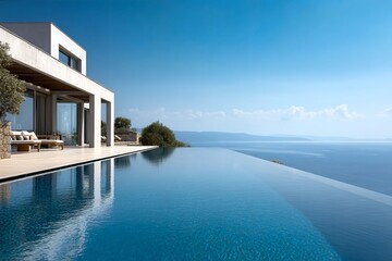 Fototapeta premium Modern Villa with Infinity Pool and Panoramic Ocean View