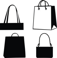 Minimalist Bag Silhouette Quartet Featuring Tote, Twisted Handle Paper Bag, Trapezoid Shopping Bag, and Chain-Strap Handbag Representing Fashion Utility and Contemporary Design Aesthetics