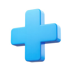 Obraz premium Blue 3d plus sign icon illustration on white background for digital content and healthcare design