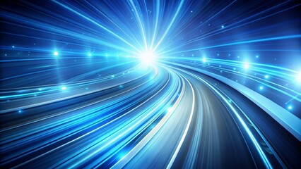 abstract blue background with fast speed curved glowing rays technology wallpaper, trails on the highway
