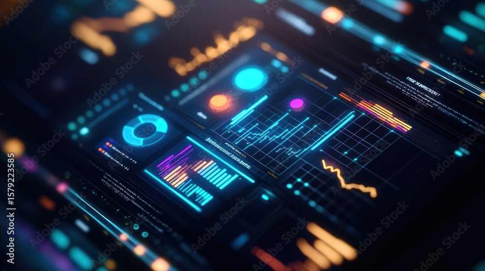 Poster high tech business data analytics dashboard with charts graphs charts visualization screen