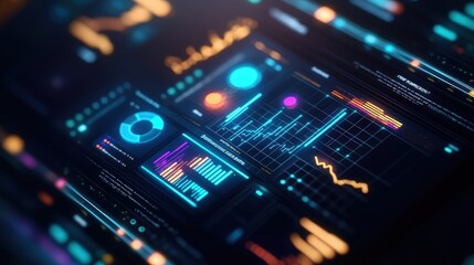 Fototapeta premium High Tech Business Data Analytics Dashboard with Charts Graphs Charts Visualization Screen