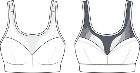Technical Drawing of Athletic Wear: Sports Bra and High-Waisted Seamless Shorts for Fitness, Yoga, and Active Lifestyle Apparel Design