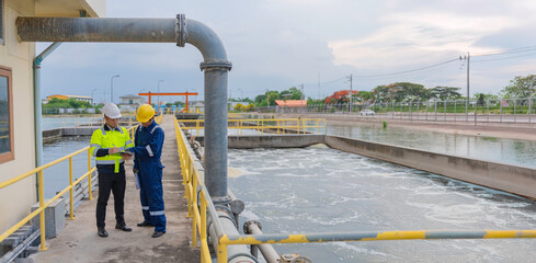 Environmental engineers work at wastewater treatment plants,Water supply engineering working at...
