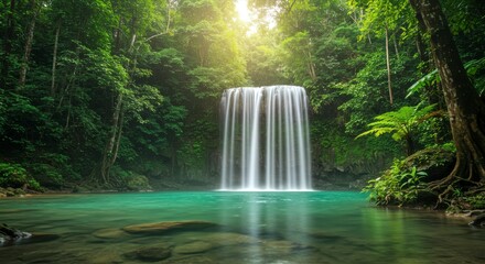 Lush waterfall cascading into tranquil pool (5)