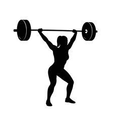 Obraz premium Strength and Grace: A silhouette captures a woman's powerful and elegant form as she performs a weightlifting exercise.